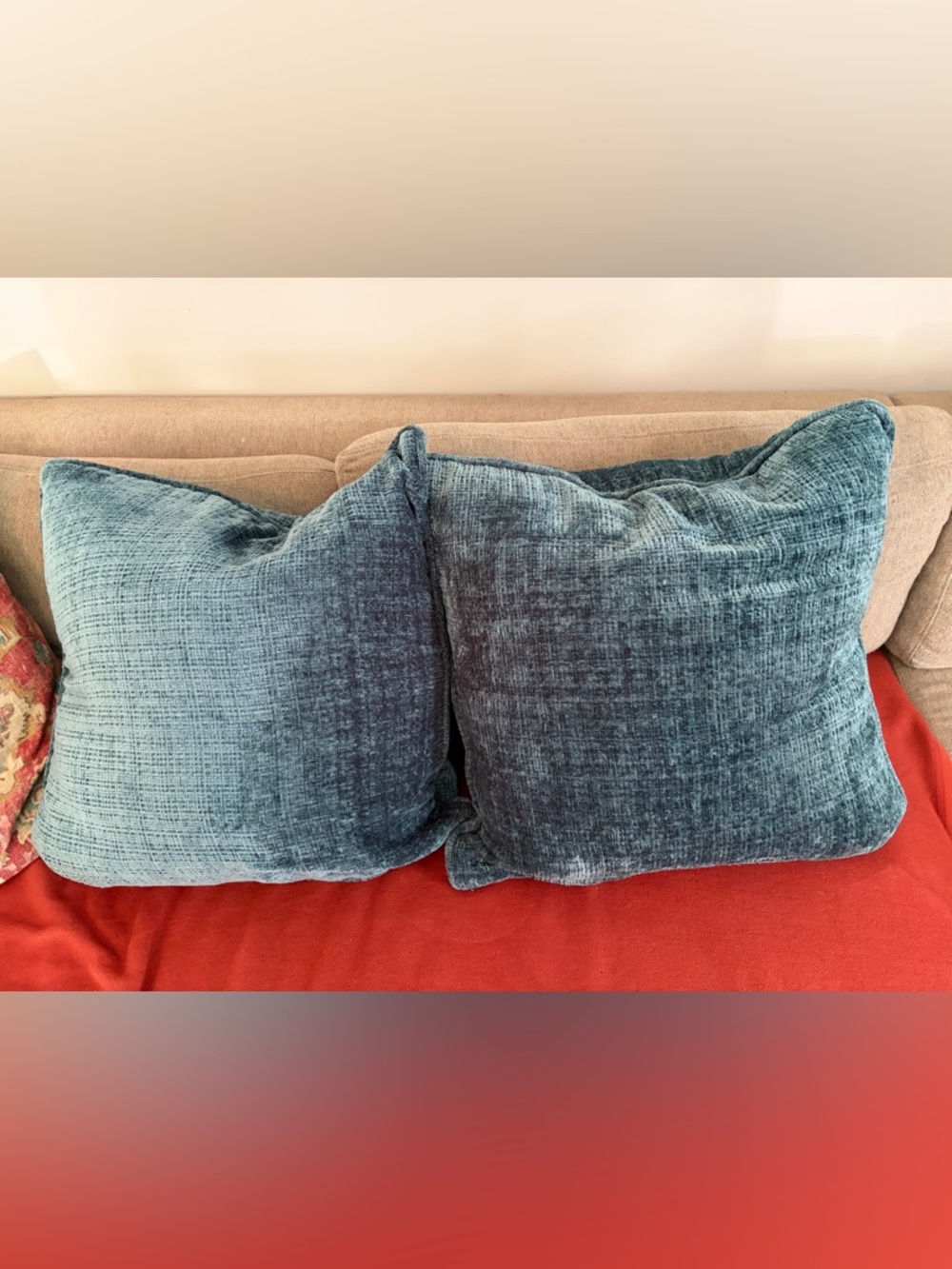 Callisto Home Throw Pillow covers Set  2 Teal Velvet chenille Square Accent 24”